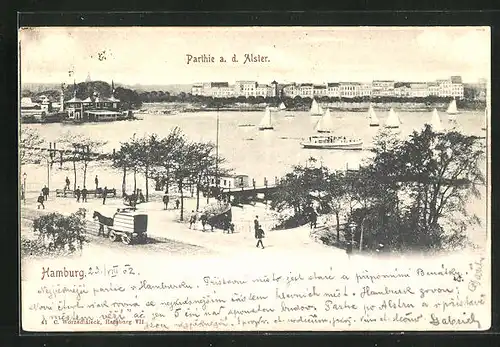 AK Hamburg-St.Georg, Partie an der Alster mit Segelbooten