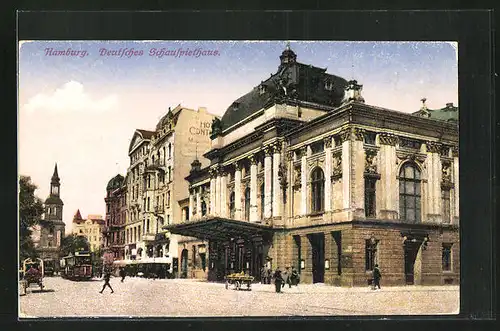 AK Hamburg-St.Georg, Deutsches Schauspielhaus mit Hotel und Strassenbahn