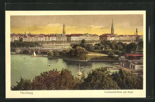 AK Hamburg-St.Georg, Lombardsbrücke mit Stadt