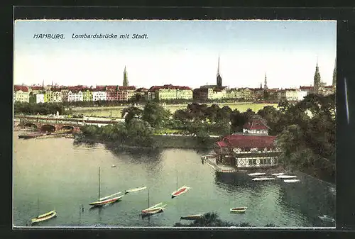 AK Hamburg-St.Georg, Teilansicht und Lombardsbrücke mit Booten