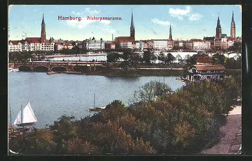 AK Hamburg-St.Georg, Alsterpanorama mit Segelboot