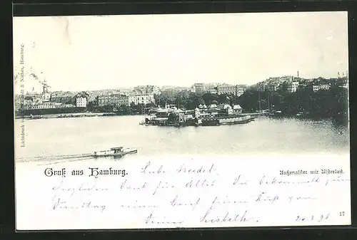 AK Hamburg-St.Georg, Aussenalster mit Alsterlust & Boot