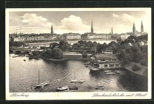 AK Hamburg-St.Georg, Teilansicht mit Lombardsbrücke und Booten