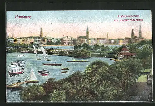 AK Hamburg-St.Georg, Alsterpanorama mit Lombardsbrücke und Booten