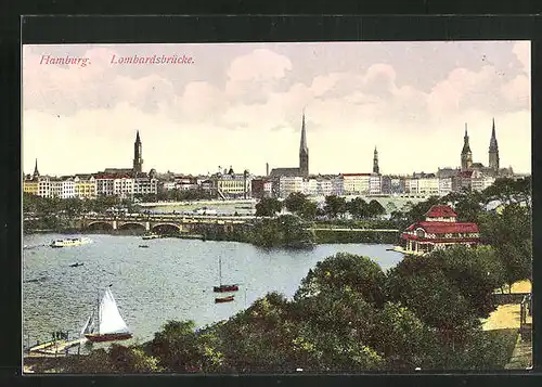 AK Hamburg-St.Georg, Lombardsbrücke mit Booten