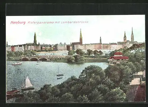 AK Hamburg-St.Georg, Alsterpanorama mit Lombardsbrücke