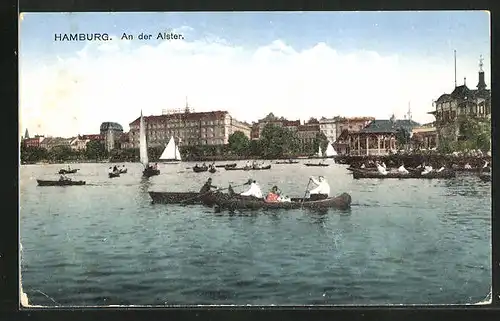 AK Hamburg-St.Georg, An der Alster mit Booten