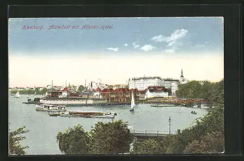 AK Hamburg-St.Georg, Atlantic-Hotel und Alsterlust mit Booten