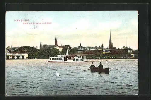 AK Hamburg-St.Georg, Blick auf Alsterlust und den Ort mit Booten