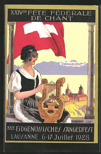 Künstler-AK Lausanne, XXIV. Eidgenössisches Sängerfest 1928