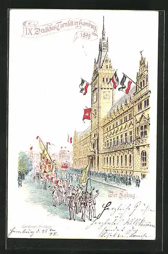 Lithographie Hamburg, IX. Deutsches Turnfest 1898, Der Festzug