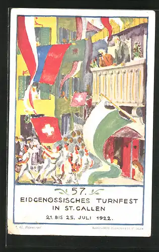 Künstler-AK St. Gallen, 57. Eigenössisches Turnfest 1922