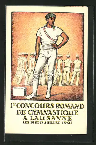Künstler-AK Lausanne, 1er Concours Romands de Gymnastique 1921, Sieger