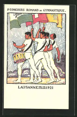 Künstler-AK Lausanne, 1 Concours Romand de Gymnastique 1921