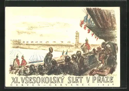 Künstler-AK Prag, XI. Vsesokolsky slet v Praze 1948, Sokol 1948