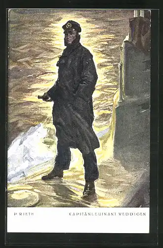 Künstler-AK Kapitänleutnant Weddigen auf seinem U-Boot