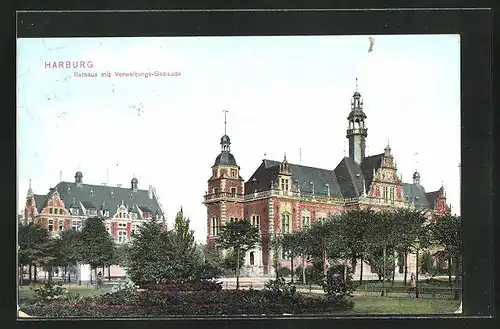 AK Hamburg-Harburg, Rathaus mit Verwaltungsgebäude