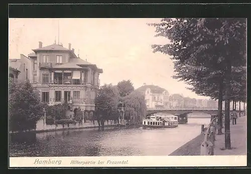 AK Hamburg-Harvestehude, Alsterpartie bei Frauenthal, Dampfer