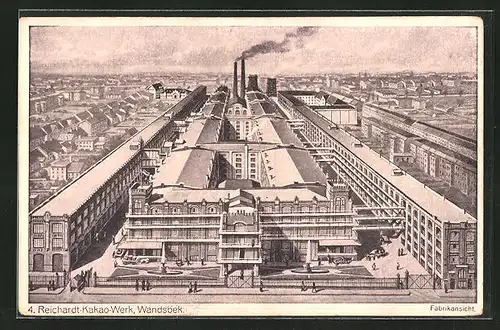 AK Hamburg-Wandsbek, 4. Reichard-Kakao-Werk, Fabrikansicht aus der Vogelschau