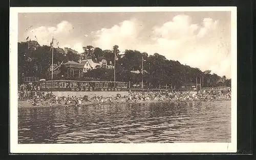 AK Hamburg-Oevelgönne, Strandpartie mit Blick auf Restaurant Hoppe Garten