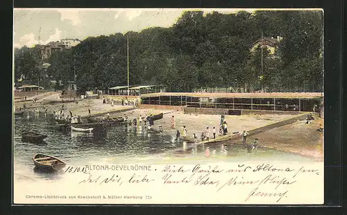 AK Hamburg-Oevelgönne, Strandpartie mit Booten und Spaziergängern