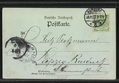 Mondschein-AK Hamburg-Uhlenhorst, Ortspartie mit Booten