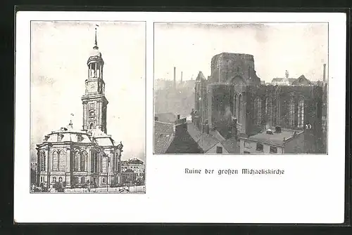 AK Hamburg-Neustadt, Ruine der grossen Michaeliskirche