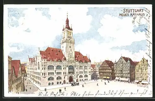 Künstler-AK Stuttgart, Neues Rathaus