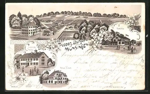 Lithographie Münsingen, Hotel Fezer, Ludwigshöhe, Casino