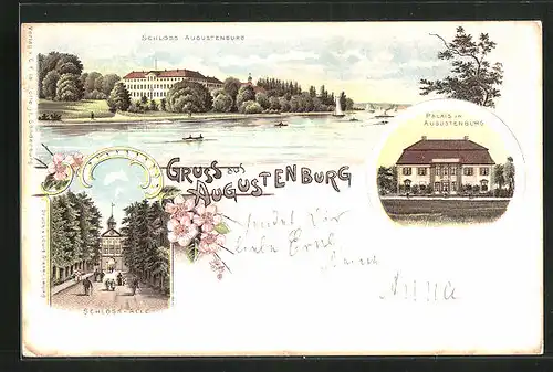 Lithographie Augustenburg, Schloss, Palais, Schloss-Allee