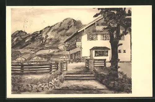 Künstler-AK Bad Reichenhall, Café Dreher am Hessing