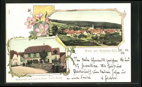 AK Bergholtzzell, Gasthaus zum grünen Baum von Louis Brand, Ortsansicht