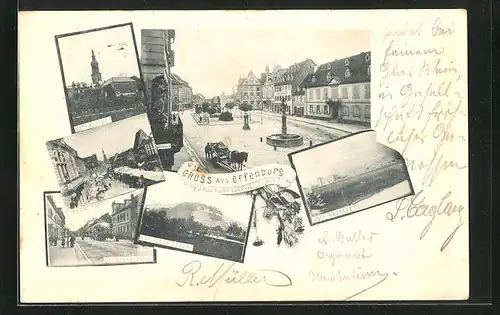 AK Offenburg, Infanterie-Kaserne, Marktplatz, Bahnhofstrasse
