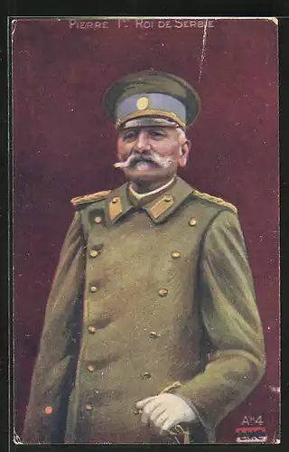AK Pierre I. von Serbien lächelnd in Uniform