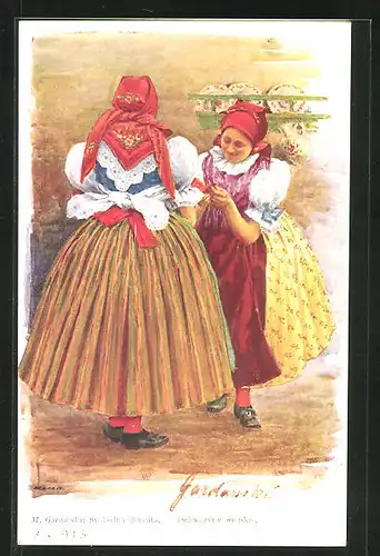 Künstler-AK Tschechische Damen in Tracht