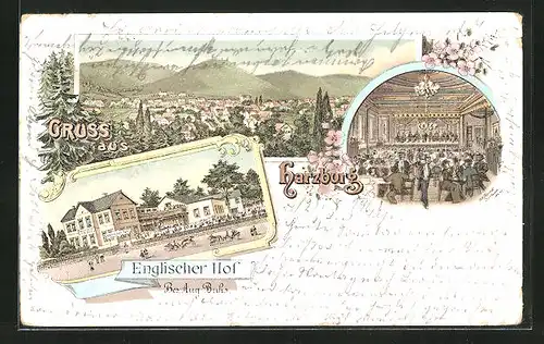 Lithographie Harzburg, Gasthaus Englischer Hof, Panorama