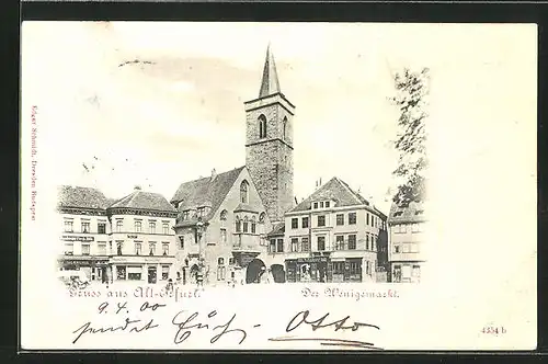 AK Erfurt, Wenigemarkt mit Blick auf Kirchturm