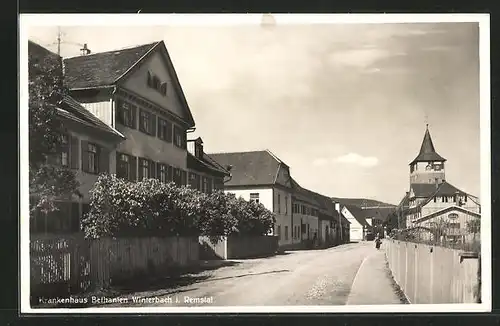 AK Winterbach i. Remstal, Krankenhaus Bethanien mit Strassenpartie und Kirche