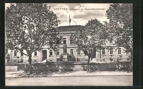 AK Bretten, Schulhaus mit Melanchthondenkmal