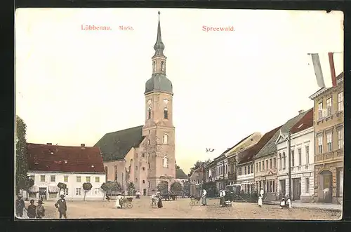 AK Lübbenau / Spreewald, Markt mit Kirche