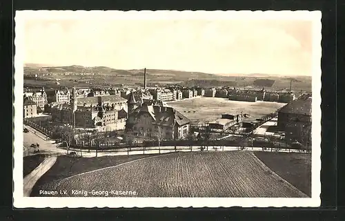 AK Plauen i. V., König Georg Kaserne aus der Vogelschau