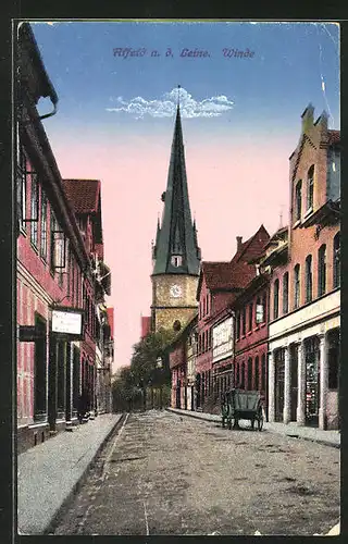 AK Alfeld a. d. Leine, Partie an der Winde mit Kirchturm bei Dämmerung