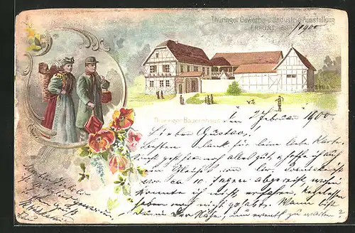 Lithographie Erfurt, Thüringer Gewerbe- u. Industrie-Ausstellung 1894, Thüringer Bauernhaus