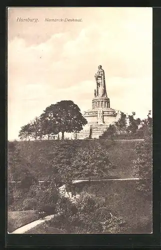 AK Hamburg-St. Pauli, Blick zum Bismarck-Denkmal