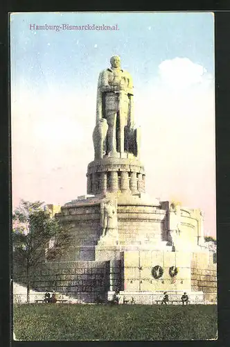 AK Hamburg-St. Pauli, Bismarck-Denkmal im Abendrot