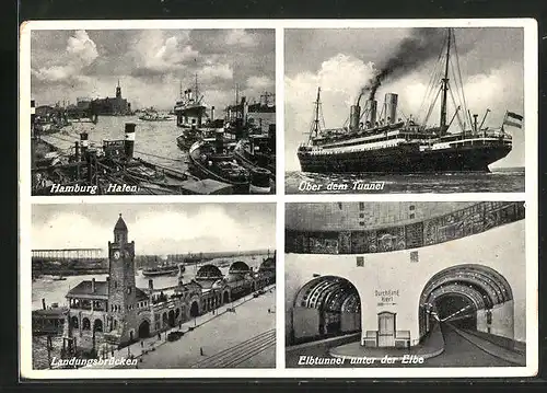 AK Hamburg-St. Pauli, Landungsbrücken, Elbtunnel, Hafen