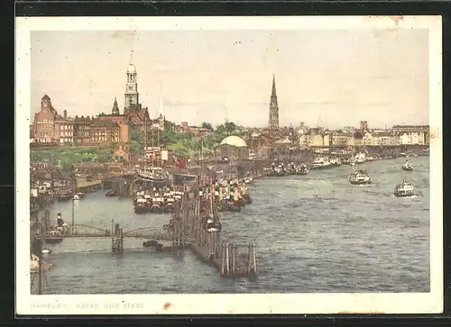 AK Hamburg-St. Pauli, Hafen und Stadt