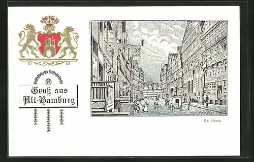 Präge-Künstler-AK Alt-Hamburg, Der Brook, Stadtwappen