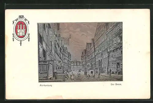 Künstler-AK Alt-Hamburg, Der Brook, Stadtwappen