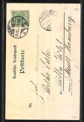 Lithographie Hamburg-St.Georg, Strassenbahn am Steindamm im Mondlicht